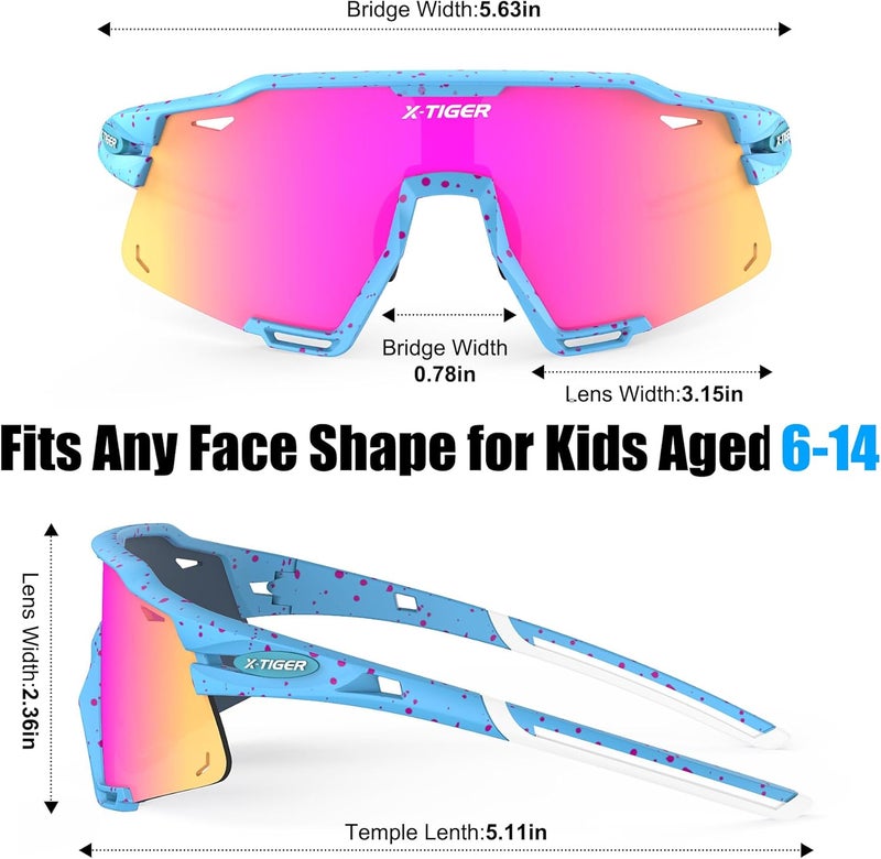 Xtiger Polarized Kids Sunglasses Youth Baseball Sunglasses UV400 Boys Girls Sports Sun Glasses for Softball Cycling Scooter - Image 3